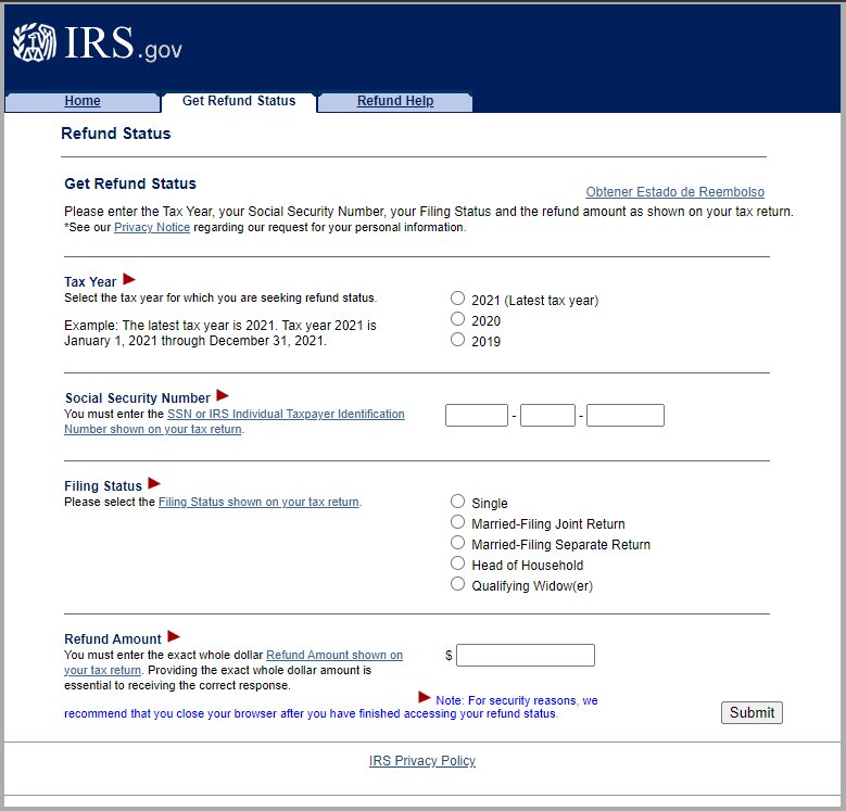 IRS Refund Tool Screenshot
