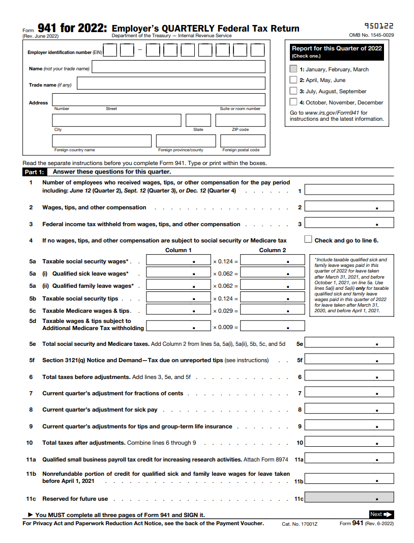 941 Form For 2023 Printable Forms Free Online