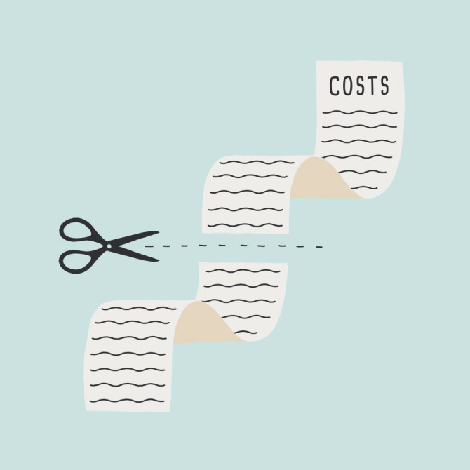 A list of costs being cut by scissors