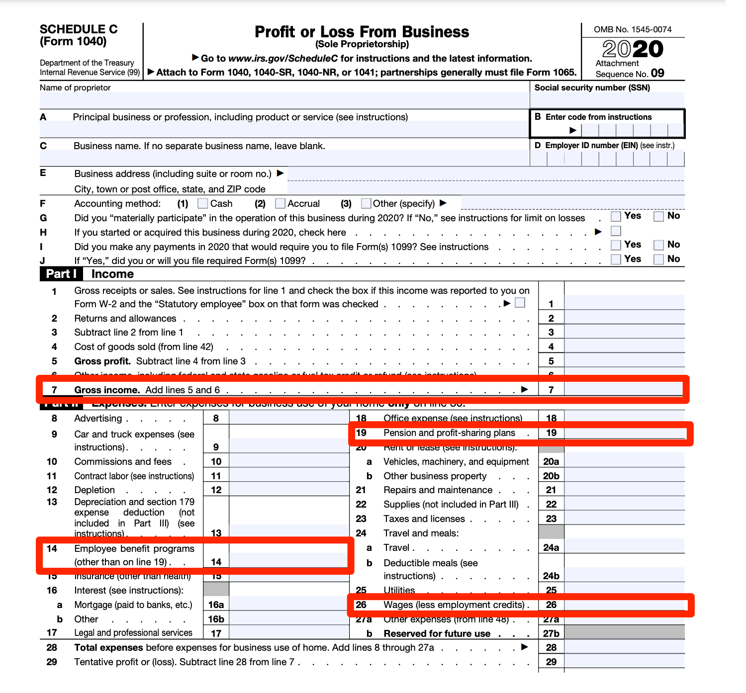 tax form ppp schedule c sample