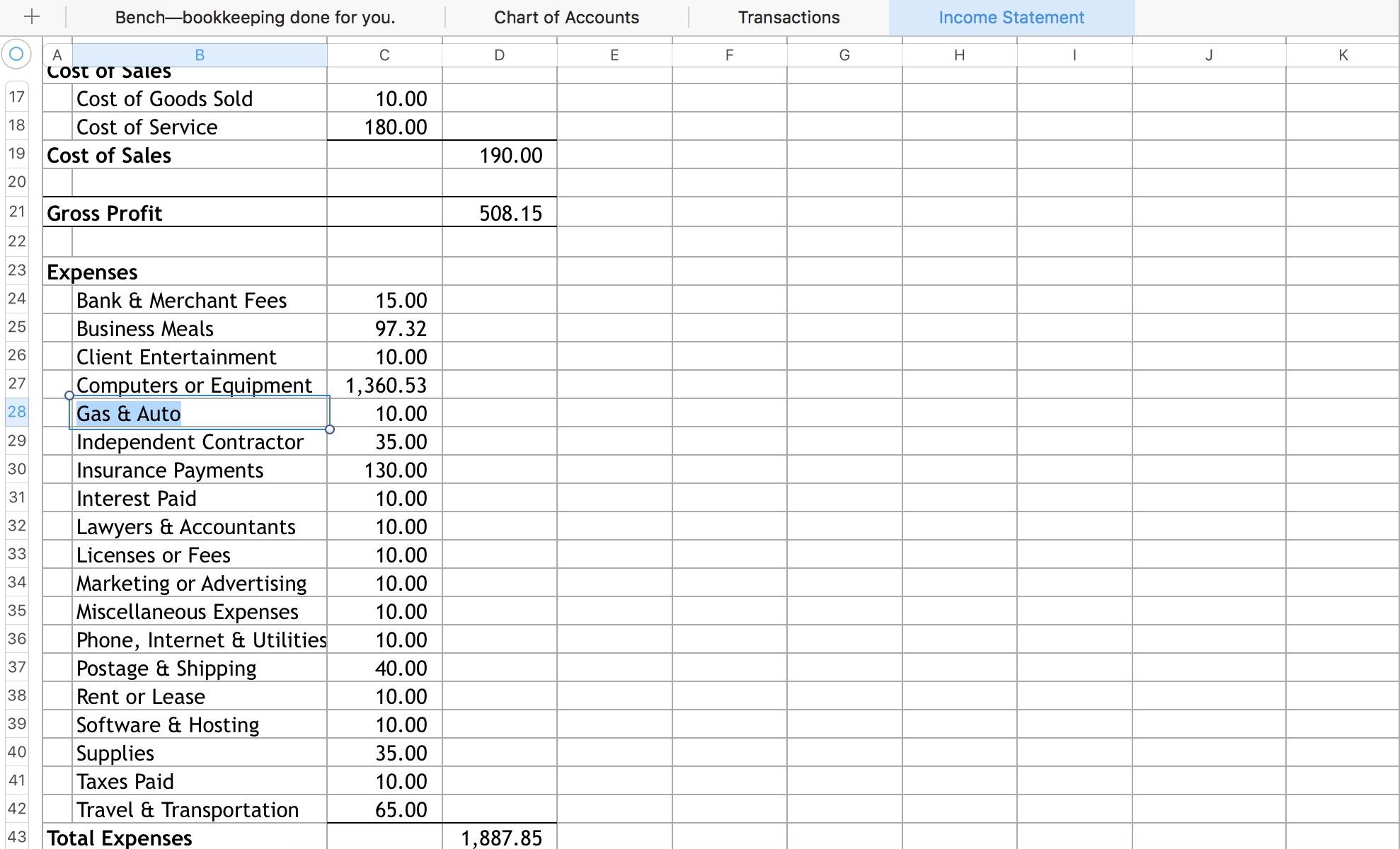 business bookkeeping examples