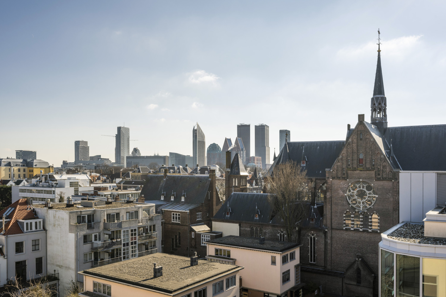a view of a city with sky scrapers