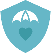 Blue umbrella above a blue heart icon represents Acadia Connect® cost and insurance support for prescriptions