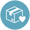 White secured package with heart inside circle icon reflects Acadia Connect® “Delivery” of prescriptions