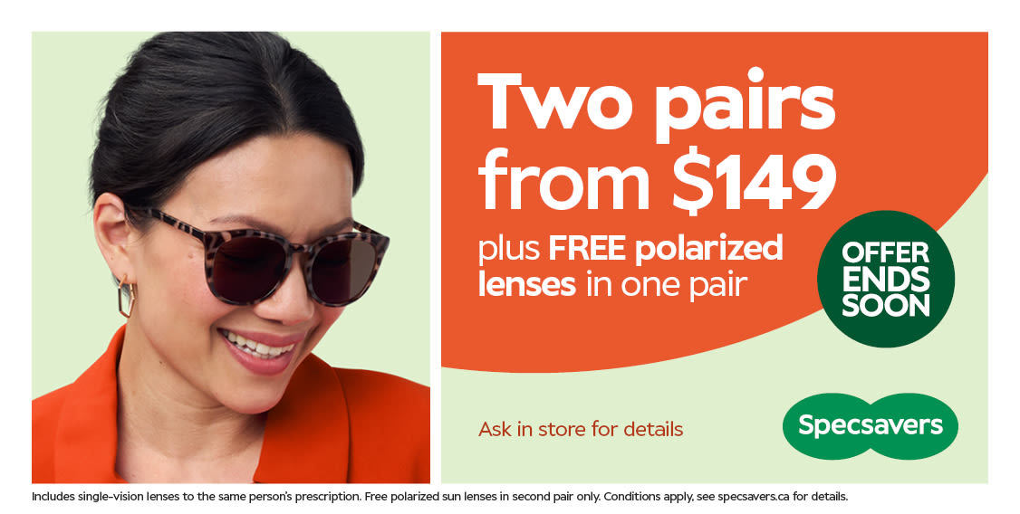 2 Pairs of glasses from $149, Plus Free polarized lenses in one pair