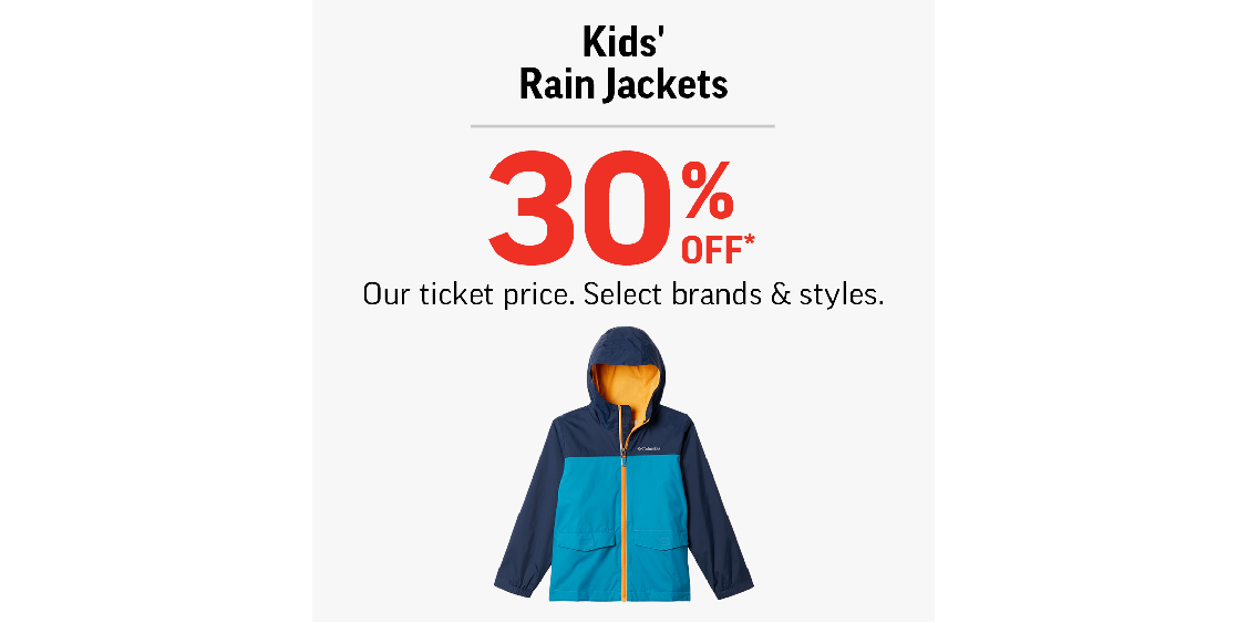 Kids’ Rain Jackets 30% Off!