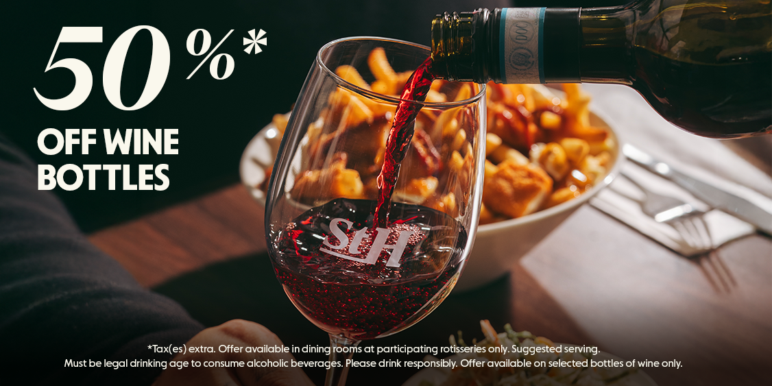 50% off wine bottles
