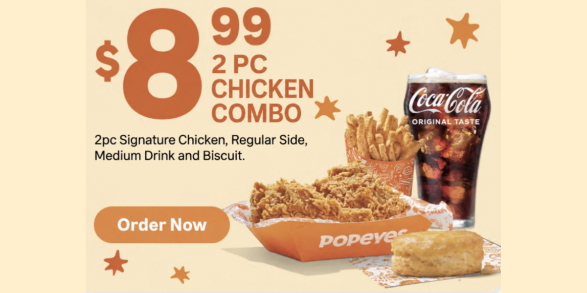 Popeyes - 2 PC Chicken Combo – Only $8.99 (1)