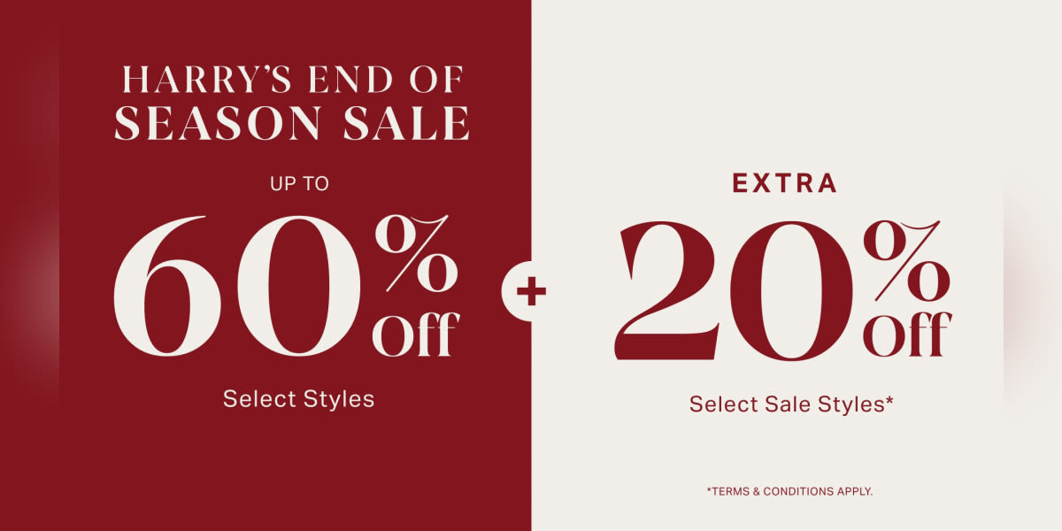 Harry’s End of Season Sale -Up to 60% Off + Extra 20% Off*