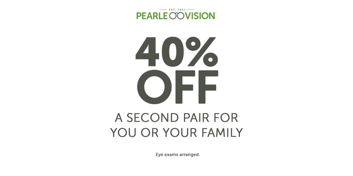 40% off Second Pair of glasses for you or a friend or family