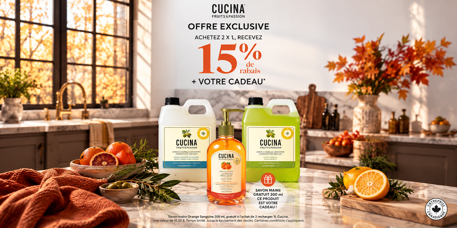 Achetez 2 recharges Cucina de 1 L et obtenez 15 % de rabais