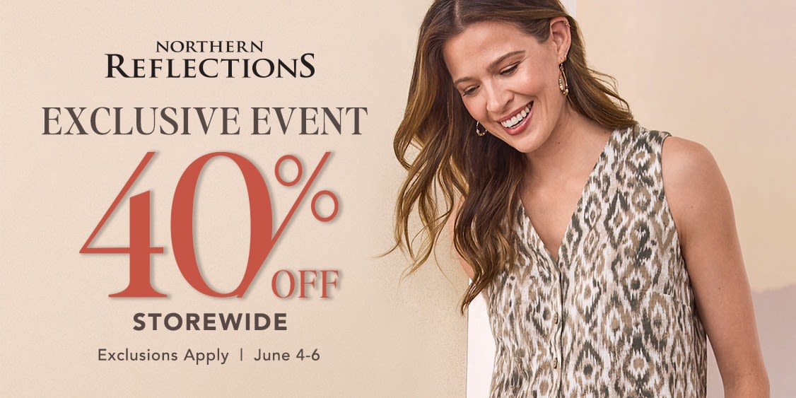 An exclusive offer just for you 🌸 Northern Members enjoy 40% off everything in store from June 4th – 6th (excluding clearance). Not a member? Sign up in store for free and start saving today.