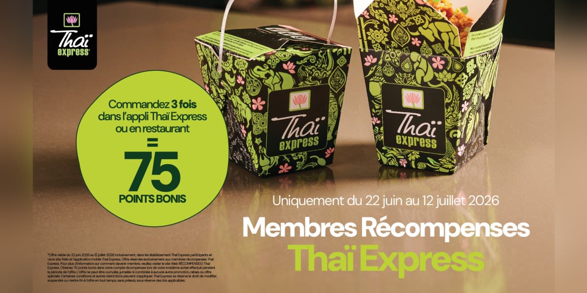 Commandez 3 fois d’ici le 12 juill et obtenez 5 $.