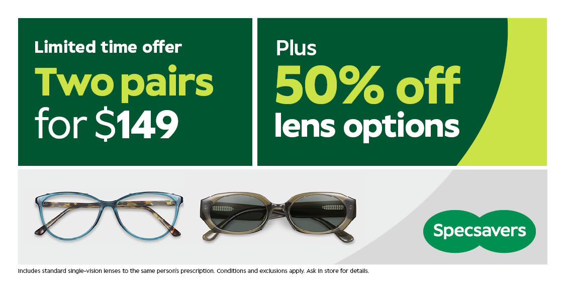 Two Pairs for $149 Plus 50% Off Lens Options