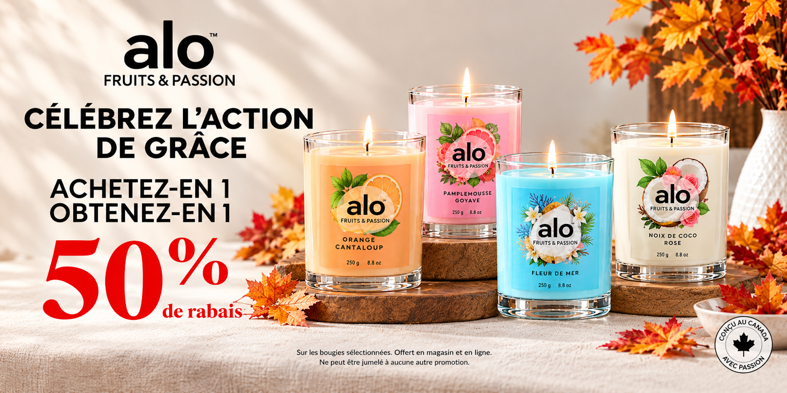 Achetez 1 bougie parfumée ALO, obtenez la 2e à 50 % de rabais