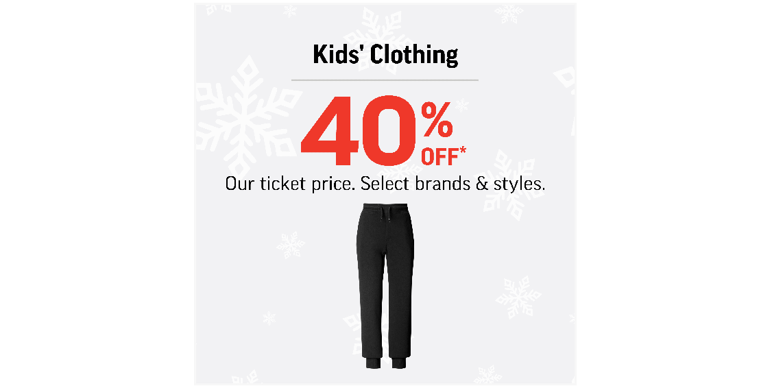 40 % de rabais sur les vêtements pour enfants*
