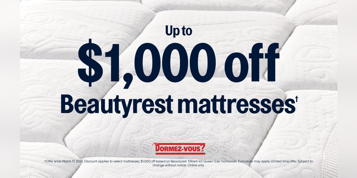 Up to $,1000 off mattresses from Beautyrest*