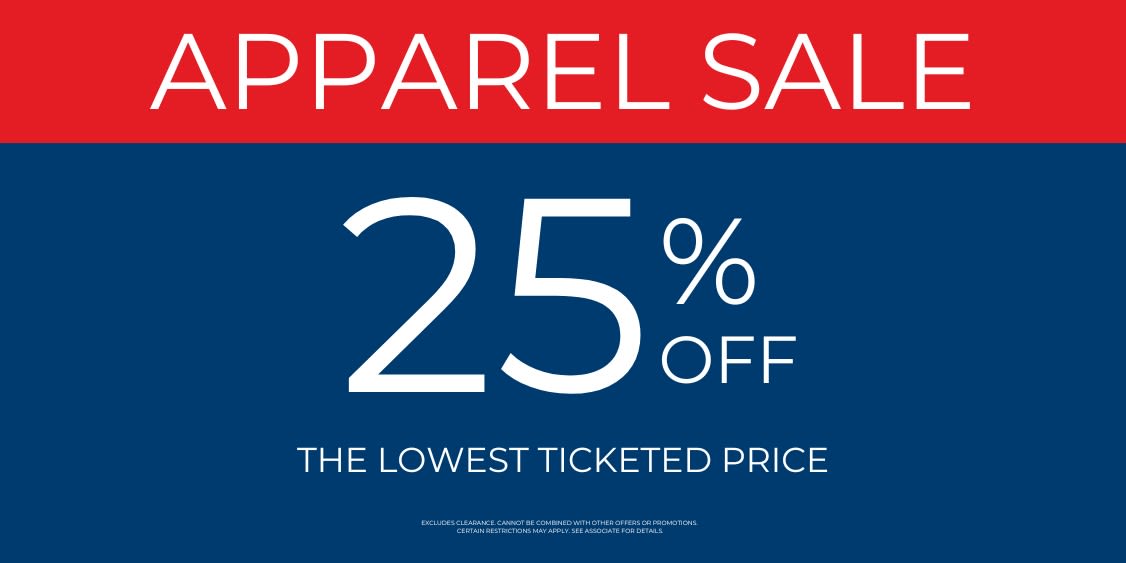 APPAREL 25% OFF