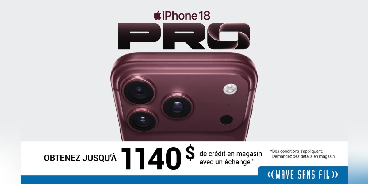 Obtenez jusqu’à 1 140 $ de crédit en magasin avec un échange pour l’iPhone 18 Pro.*