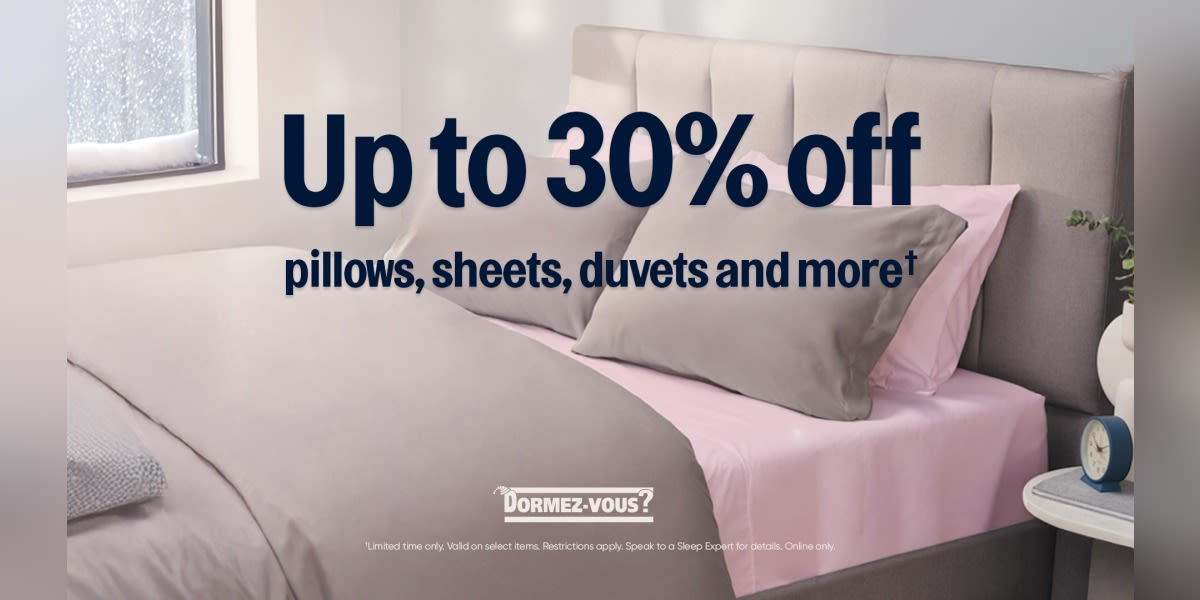 Get 30% off pillows, sheets, duvets, and more