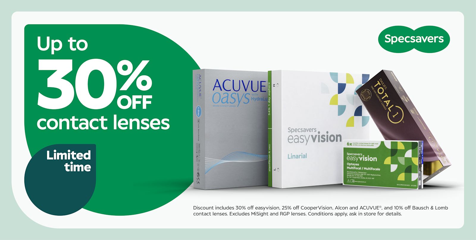 Up to 30% off contact lenses! 