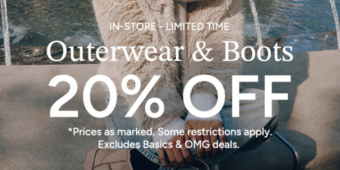 20% off outerwear and boots #ardenelove 