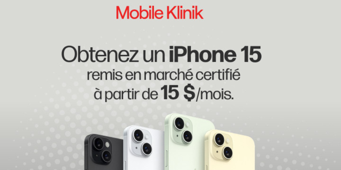 Obtenez un iPhone 15 remis en marché certifié à partir de 15 $/mois.