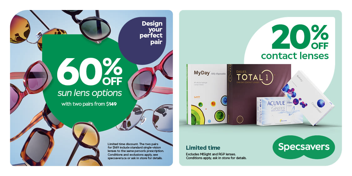 2 Pairs from only $149 PLUS 60% off Sun lens options + Contact Lens Sale 