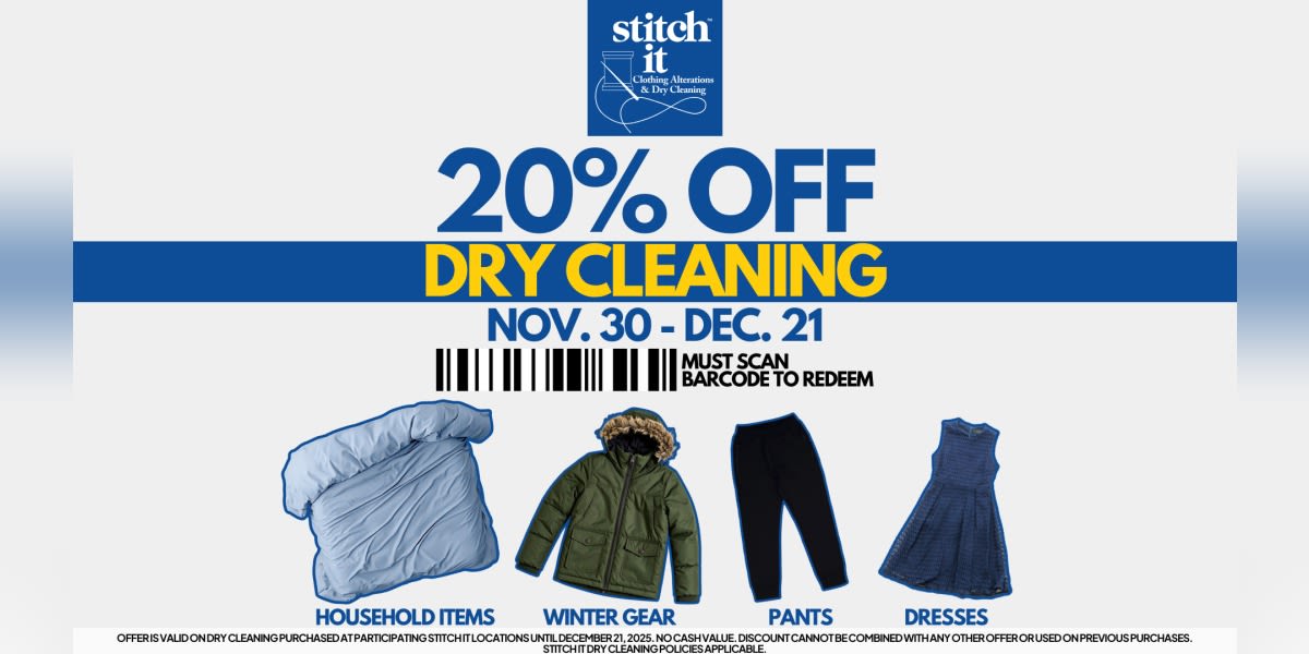 Save 20% off Dry Cleaning until December 21st!
