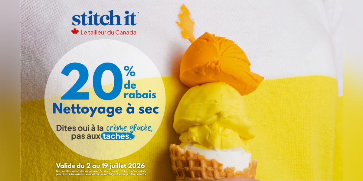 20 % de rabais sur le nettoyage à sec chez Stitch It !