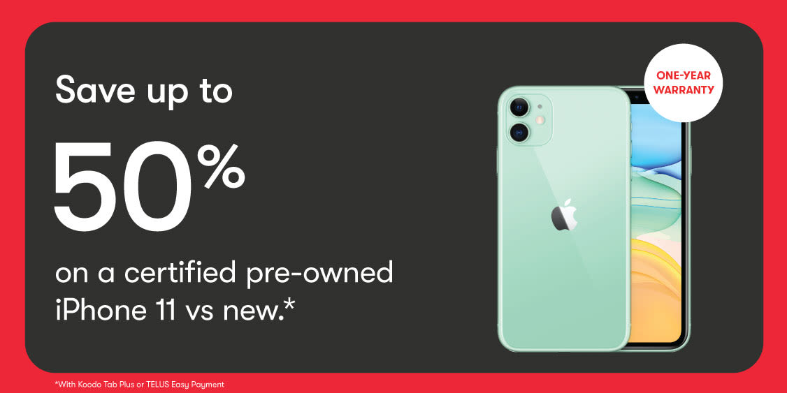 Save Up to 50% on a certified pre-owned iPhone 11 vs new.*