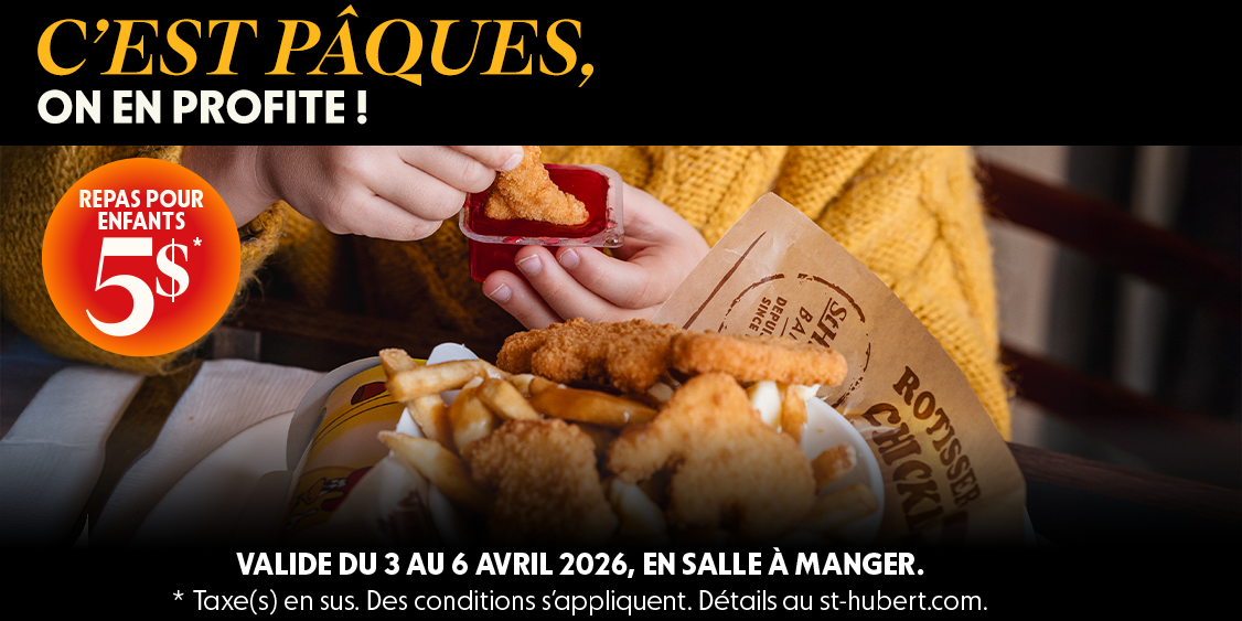 Repas enfants à 5 $ pour Pâques