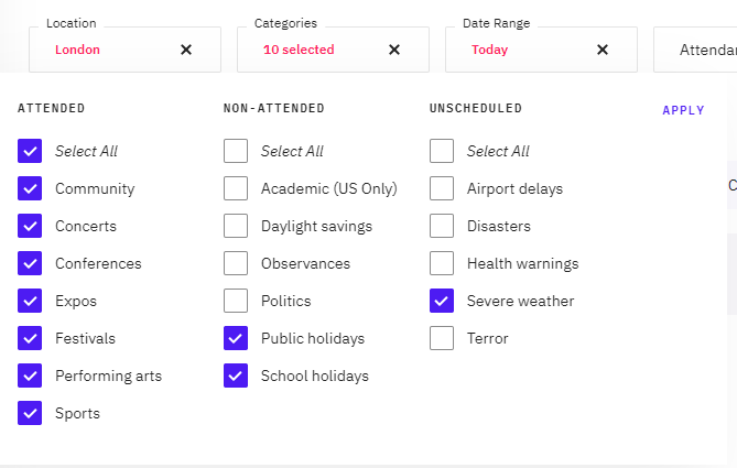 Control Center Category selector