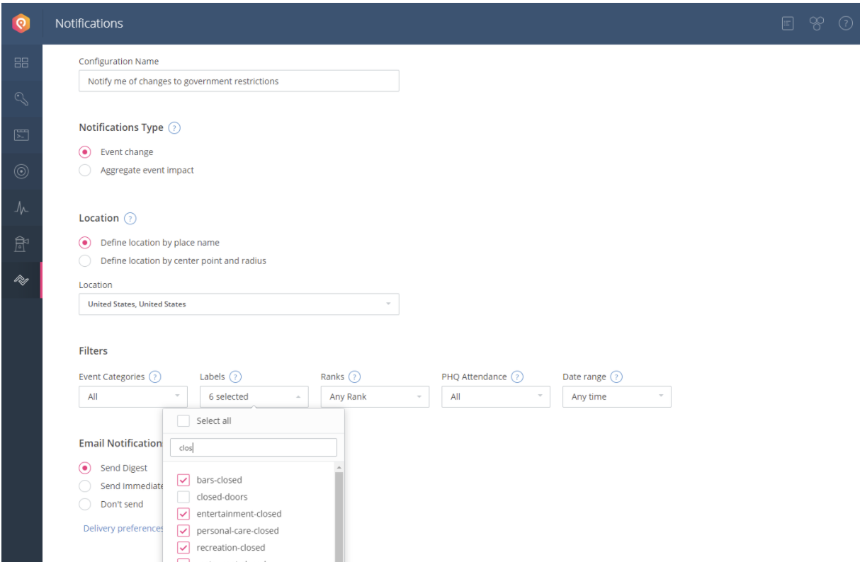 Government mandate tracking in PredictHQ Notifications