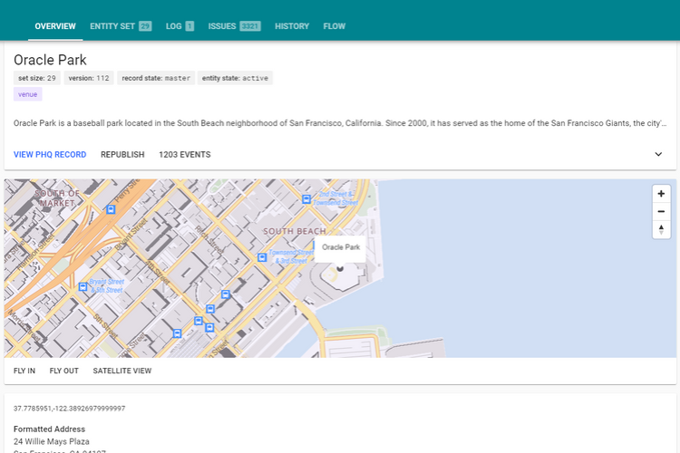 Oracle Park - PredictHQ entity system