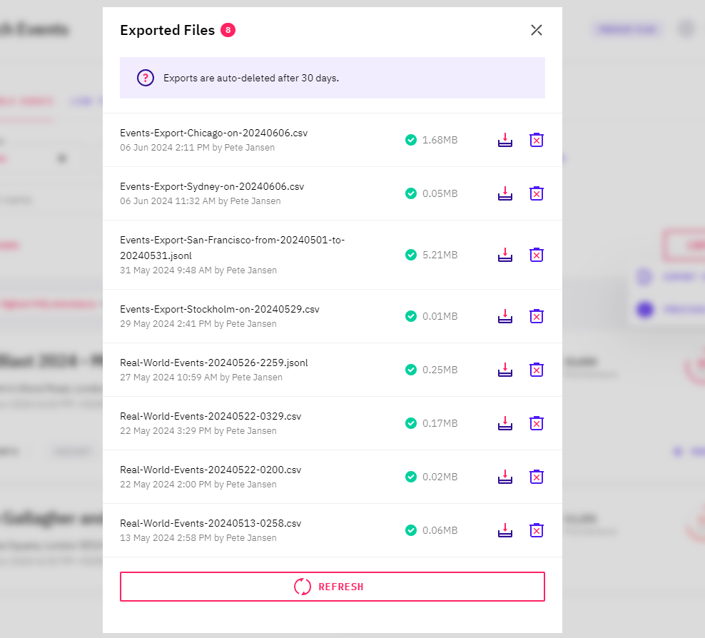 Exported Files Dialog