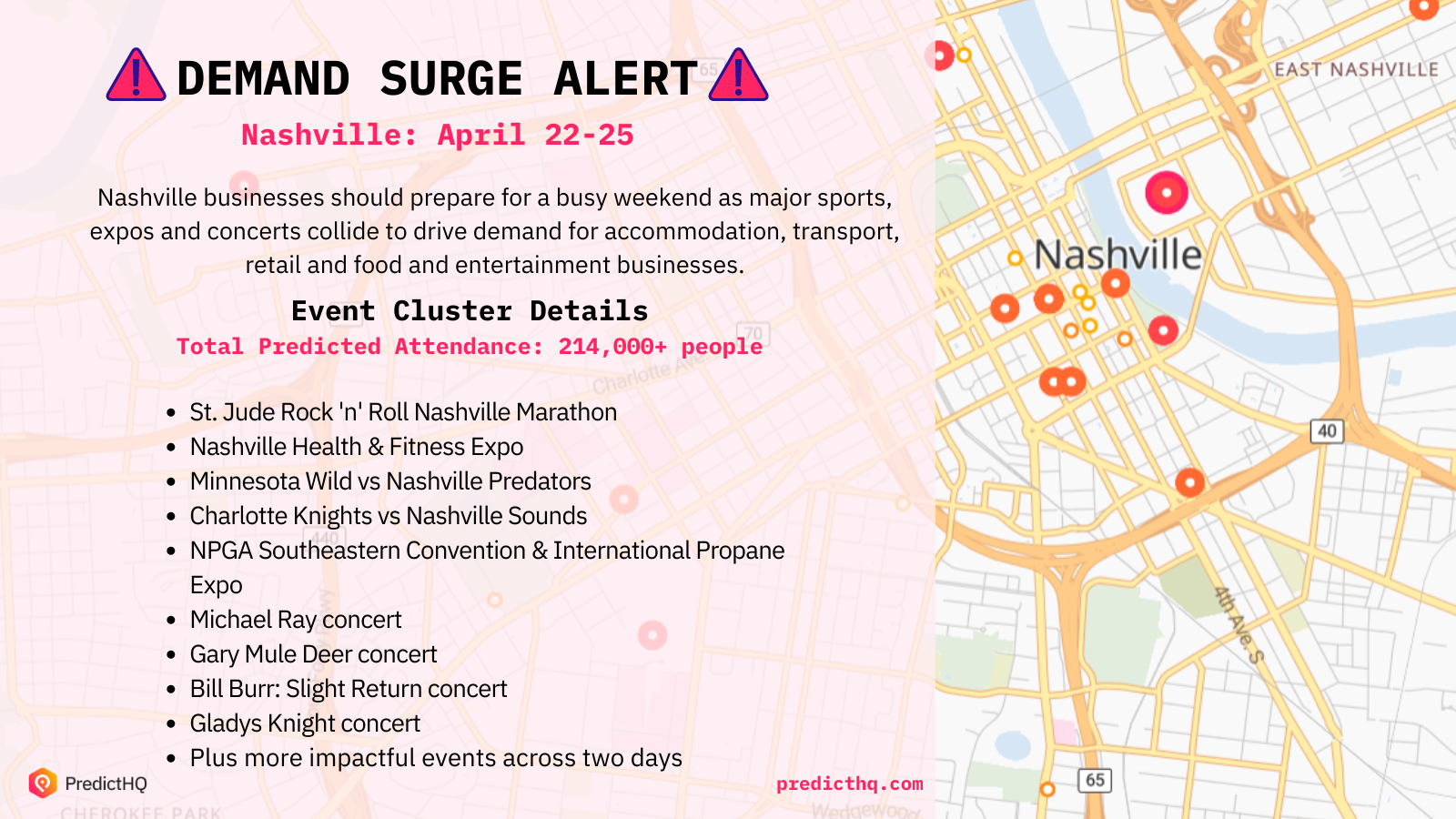 Nashville, Tennessee upcoming events April 2022: Demand Surge Alert