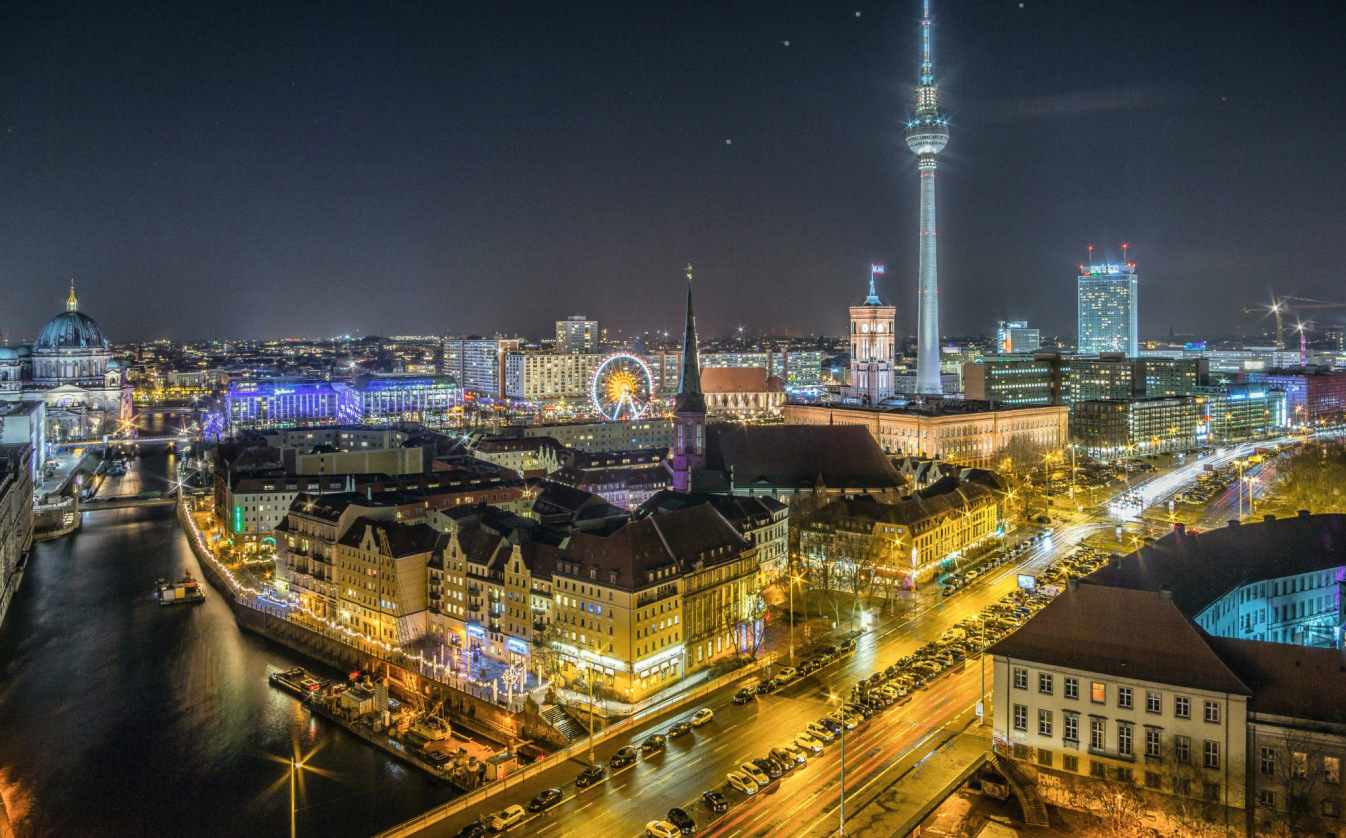 The Berlin cityspace at night