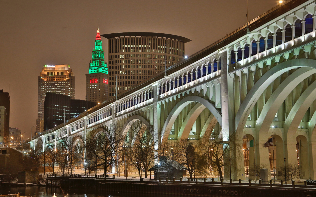 The Detroit-Superior Bridge in Cleveland at night