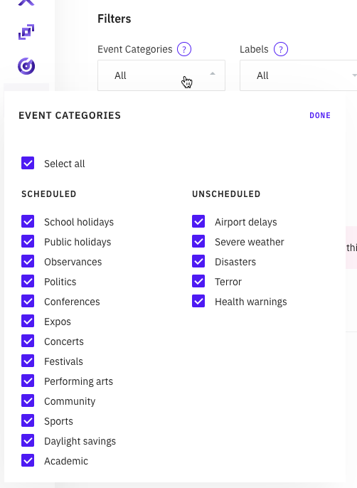 Select category filters