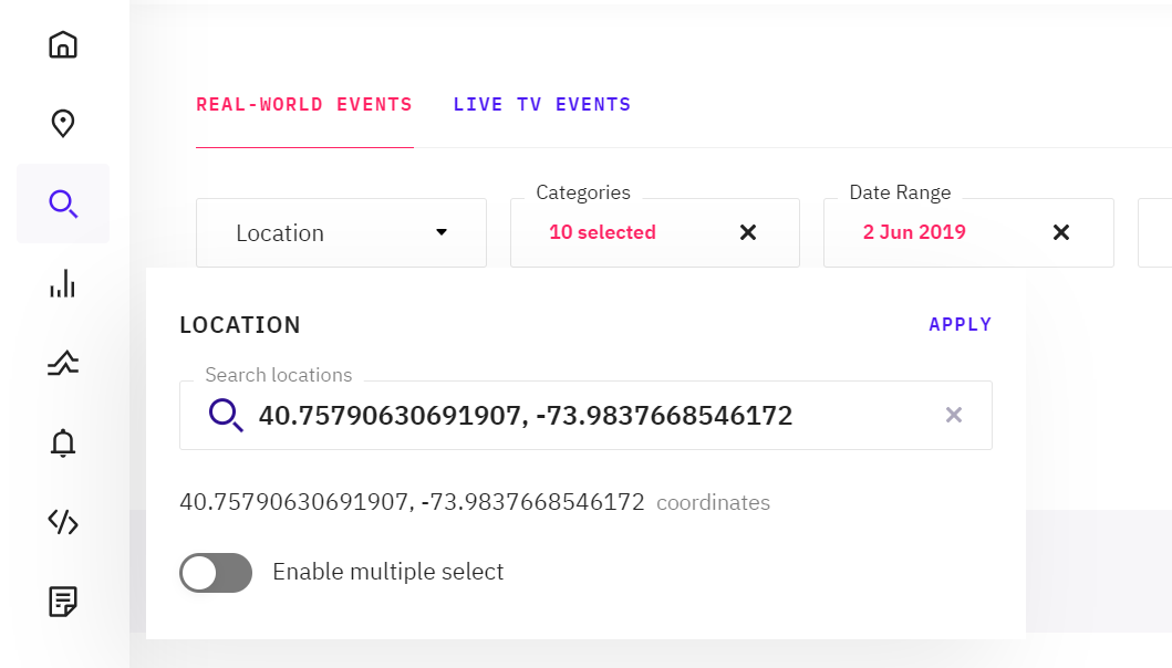 Latitude and longitude in search