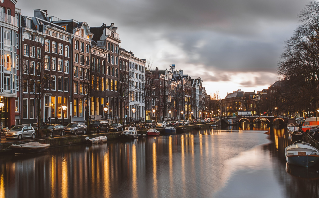 Homes overlooking the Amstel river in Amsterdam
