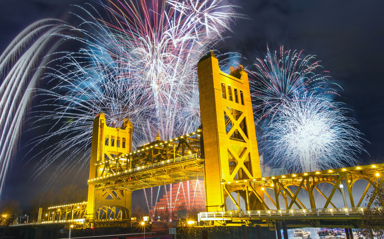 Fireworks show at the Tower Bridge in Sacramento