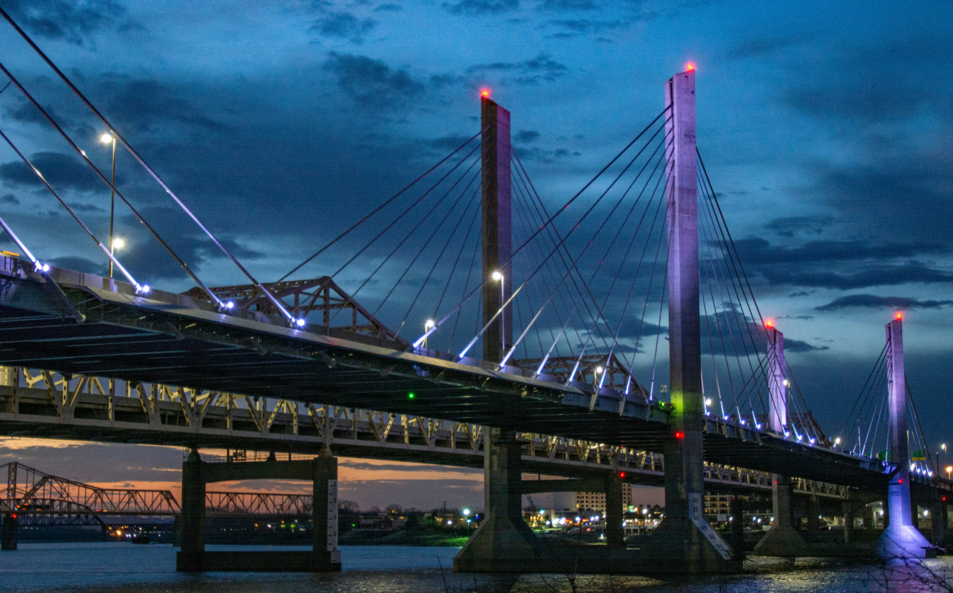The Kennedy Memorial Bridge in Louisville at night