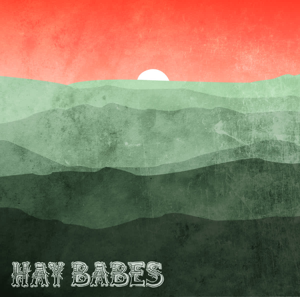 Watercolor image of mountain ridges in various shades of greenish gray