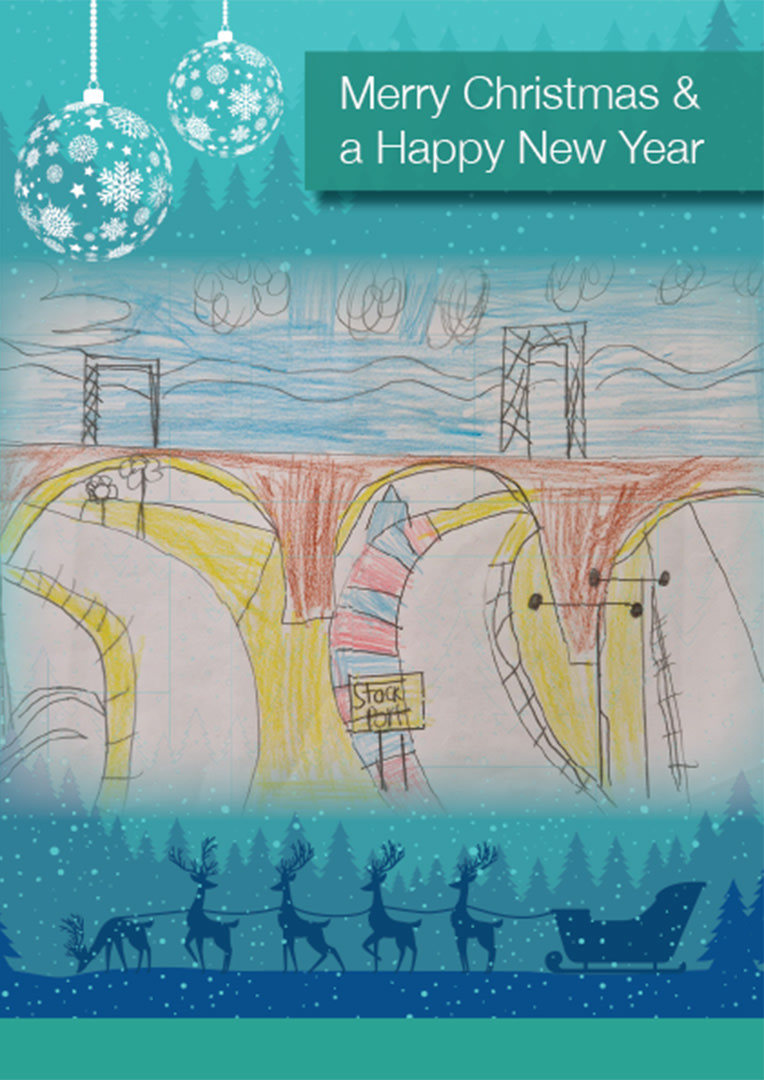 Drawing by a child from Castle Hill High school of the Viaduct aand the roads into Stockport