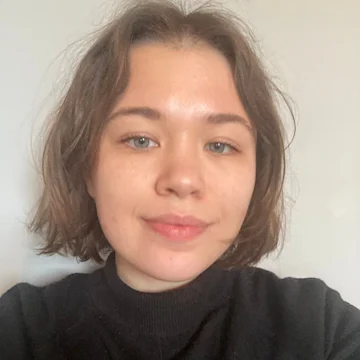 A woman smiling