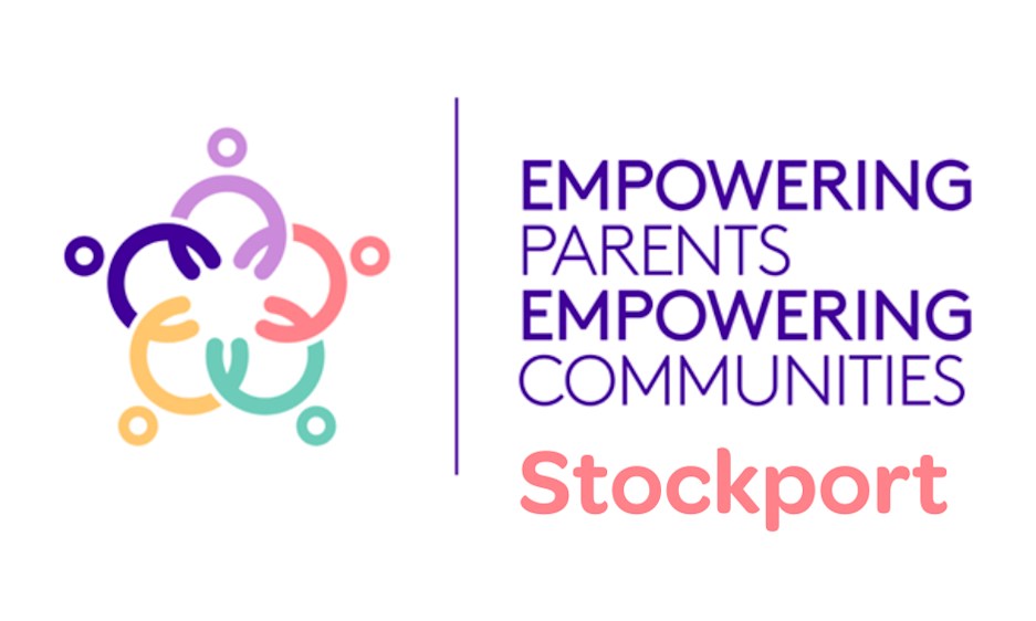 The logo for EPEC: brightly coloured shapes and text that reads: Empowering Parents Empowering Communities Stockport.