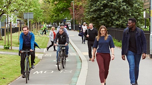 people walking and cycling