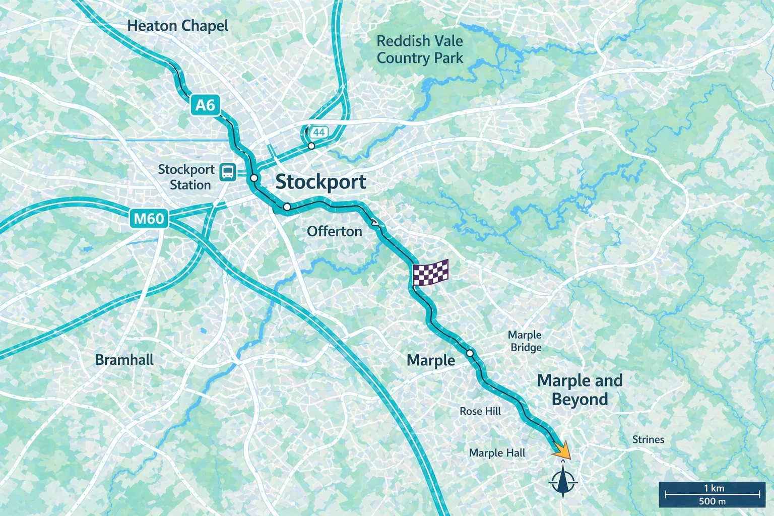 TDFF route Stockport close up